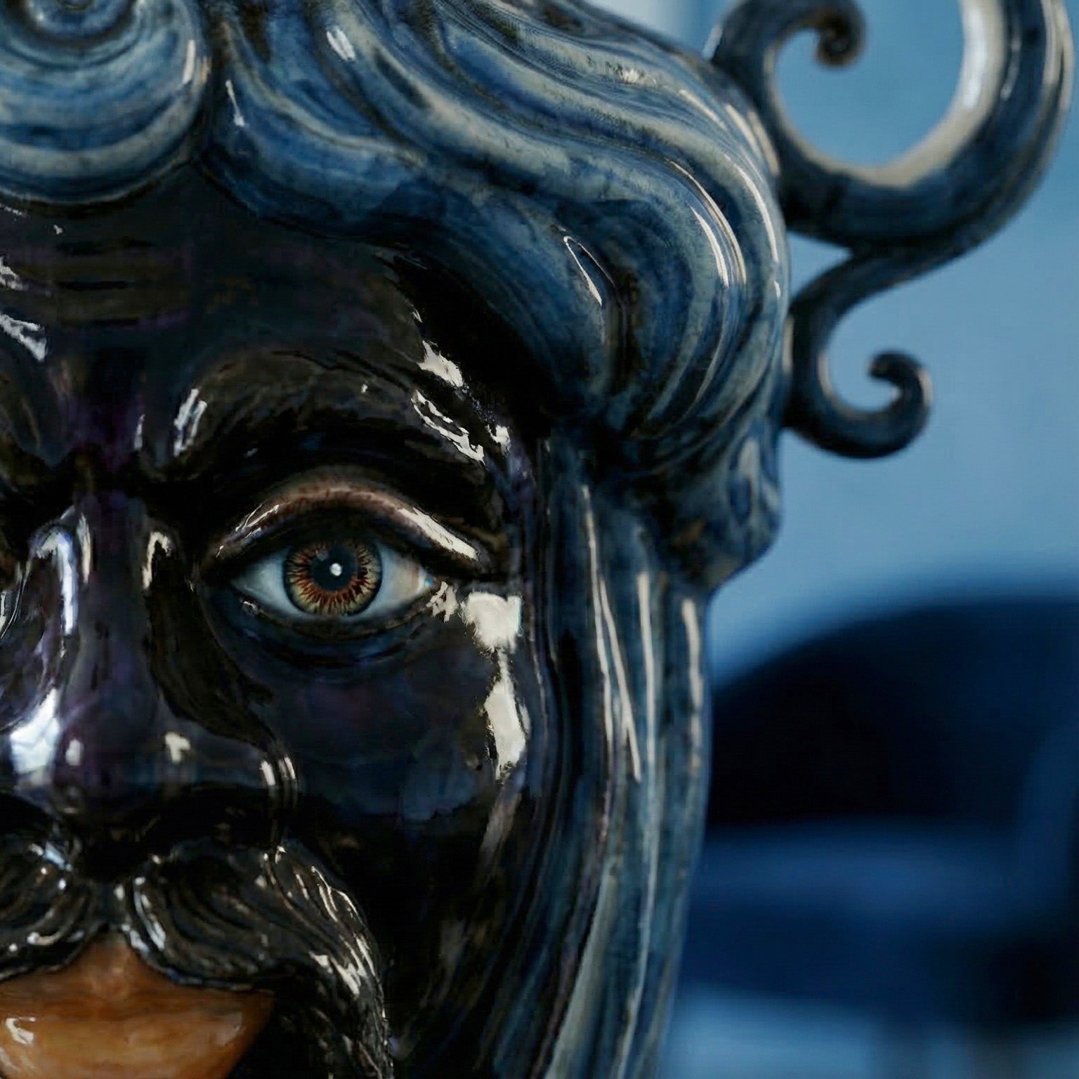 Moor's Head Candle Holder h 40 cm — Moorish Man, Single Blue