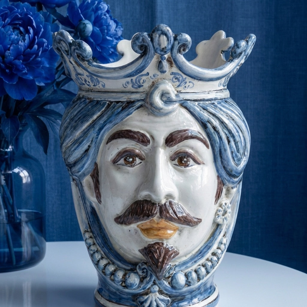 Moor's Head with Beads h 25 cm — Male White, Single Blue