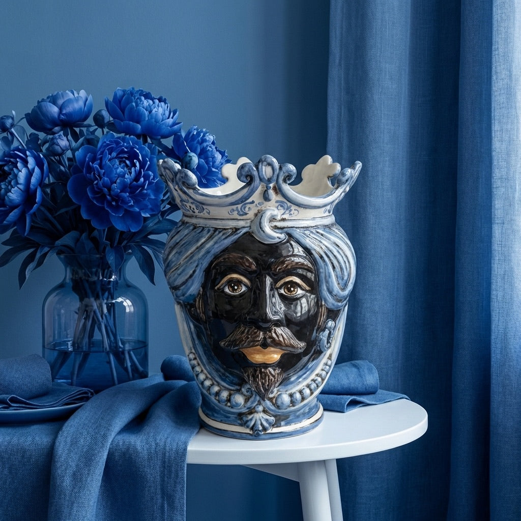 Testa di Moro con Perline h 25 cm — Maschio Moro, Mono Blu