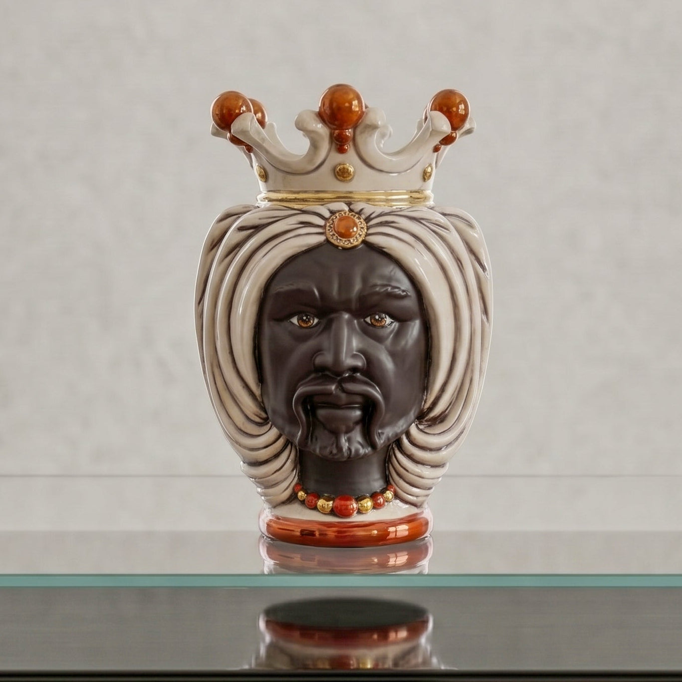 大正天皇 Muratti’s Crowned Heads No.33 Moor's Head with Turban from Caltagirone h 25 cm | Sofia Ceramiche