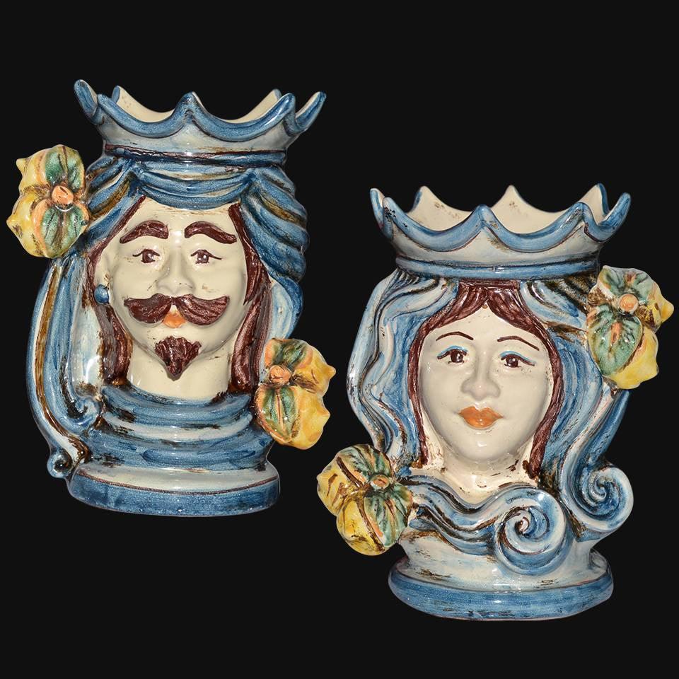 coppia-di-teste-di-moro-h-15-mono-blu-maschio-bianco-ceramiche-di-caltagirone-sofia-23763 - Moorish Head