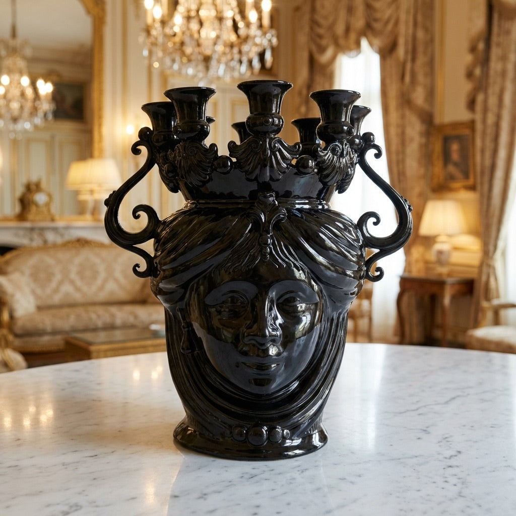 testa-a-candeliere-h-40-black-line-femmina-sespressione-ceramiche-di-caltagirone-sofia-3 - Moorish Head