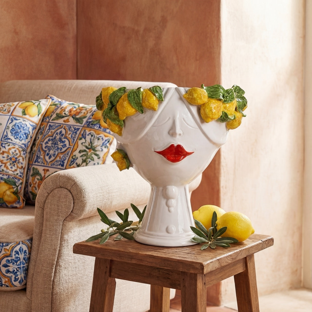 testa-di-moro-con-limoni-zahira-donna-or-white-and-lemon-30-cm-ceramiche-di-caltagirone-sofia-2 - Moorish Head