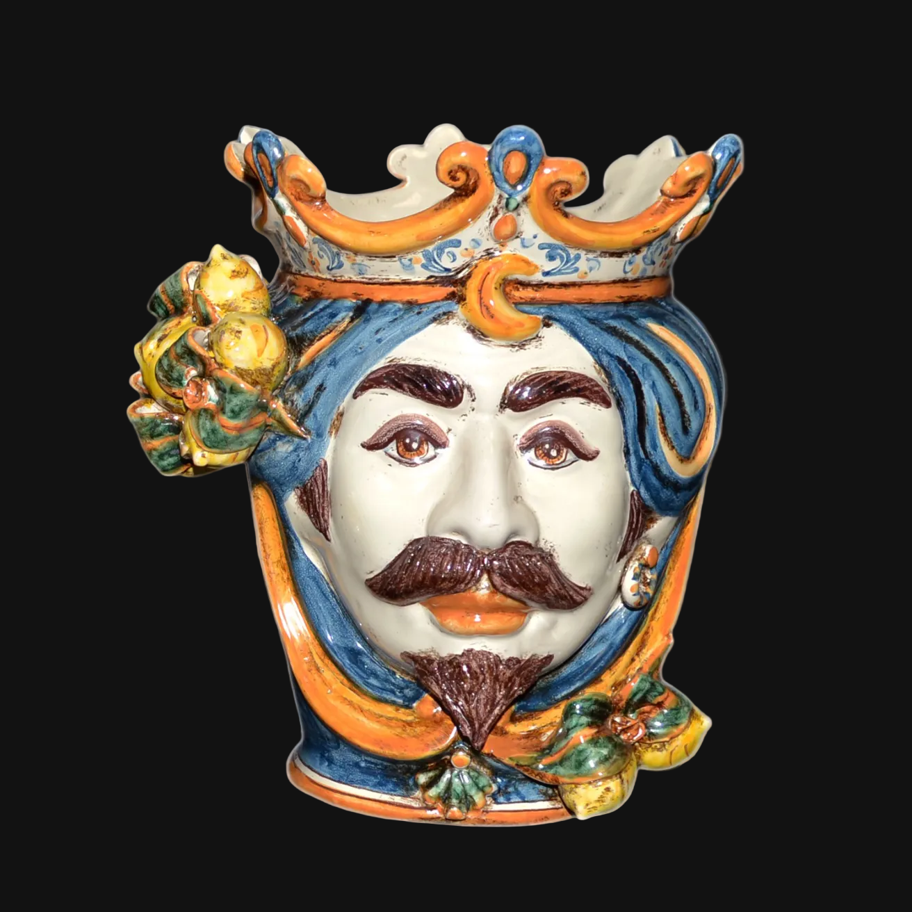 testa-h-25-cm-limoni-blu-e-arancio-maschio-bianco-ceramiche-di-caltagirone-sofia-3 - Moorish Head