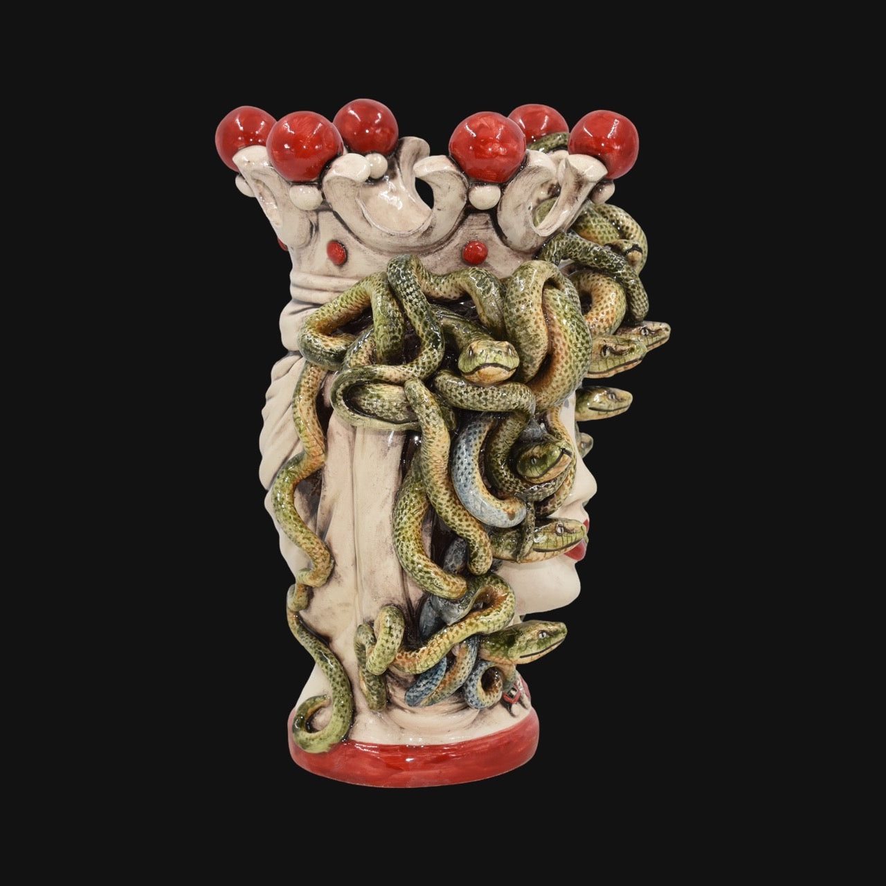 testa-h-25-turbante-medusa-madreperla-colorato-perline-rosse-ceramiche-di-caltagirone-sofia-5 - Moorish Head
