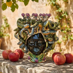 Testa Medusa, Lustro Glicine, chioma di serpenti, gorgone. Ceramica siciliana di Caltagirone, Sofia