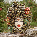 Testa Medusa h 50 cm - con Mele, Madreperla Antichizzato | Ceramica Caltagirone