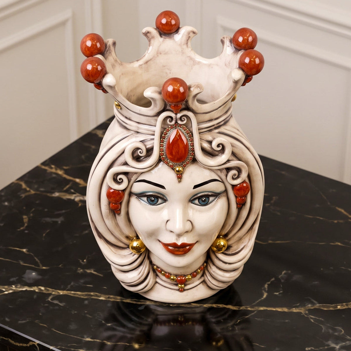 Testa di Moro h 38 cm - Donna, Madreperla Antichizzato Oro e Lustri | Ceramica Caltagirone