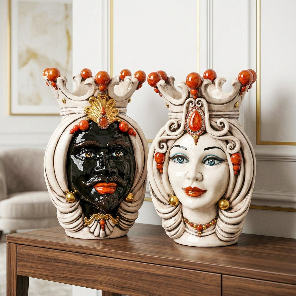 Testa di Moro h 38 cm - Maschio Moro, Madreperla Antichizzato Oro e Lustri | Ceramica Caltagirone