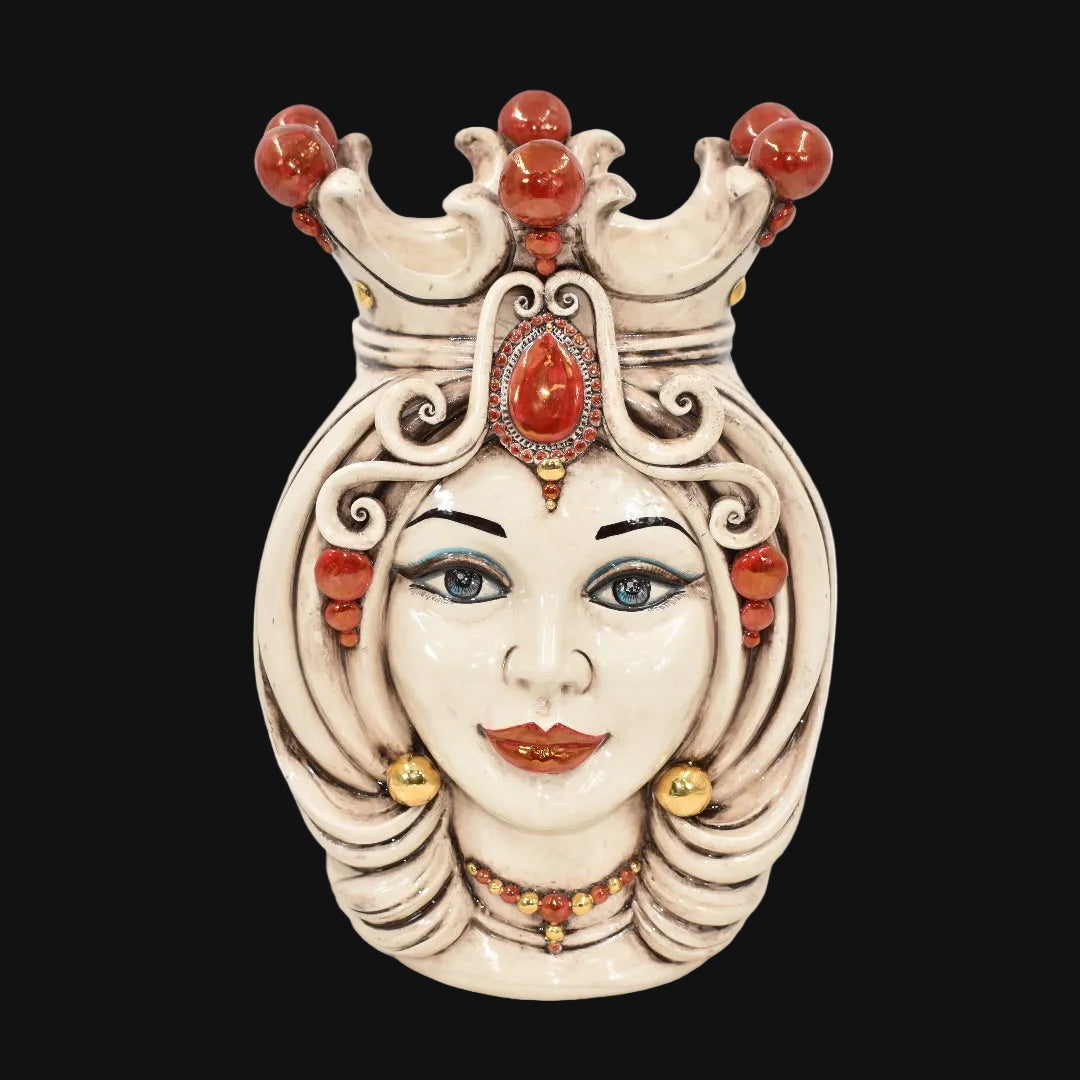 Testa di Moro h 38 cm - Donna, Madreperla Antichizzato Oro e Lustri | Ceramica Caltagirone