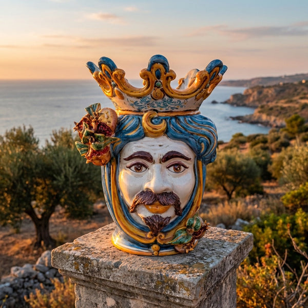 Moor's Head with Pomegranates h 40 cm — White Male, Blue and Orange