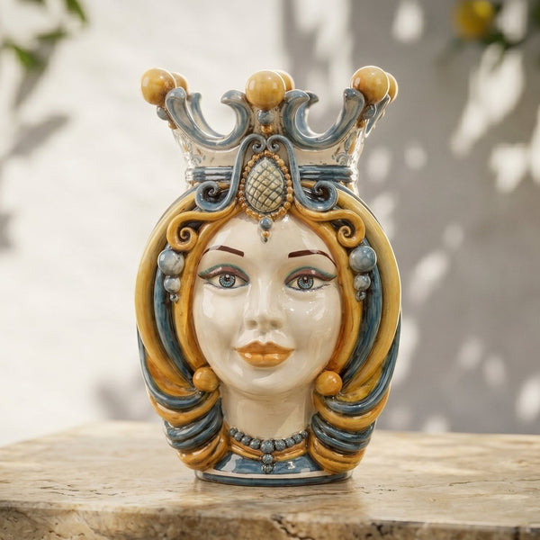 Testa di Moro h 38 cm - Donna, Blu e Arancio