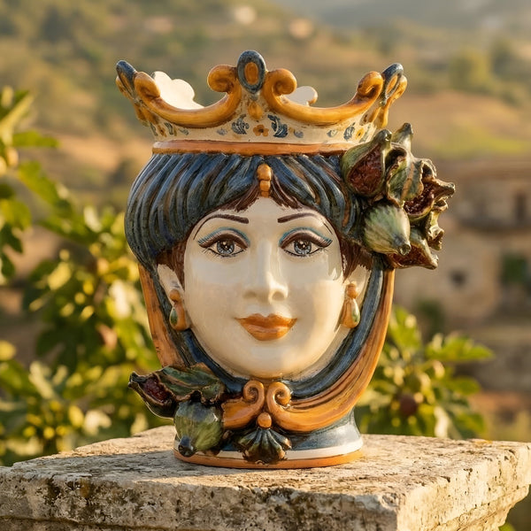 Testa di Moro con Fichi h 25 cm - Donna, Blu e Arancio