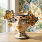 Handmade Teste di Moro ceramic vase with floral crown, perfect for modern home decor
