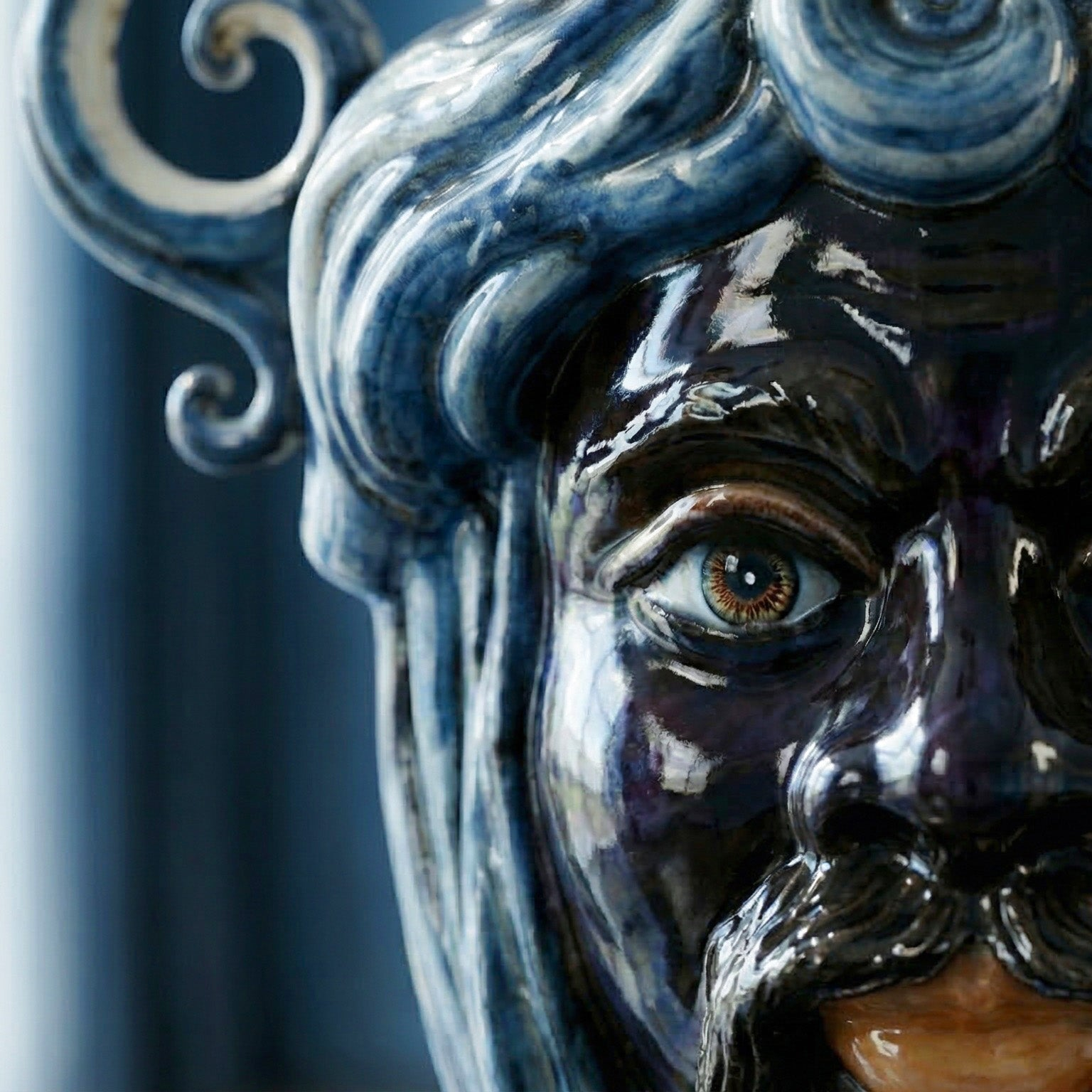 Moor's Head Candle Holder h 40 cm — Moorish Man, Single Blue