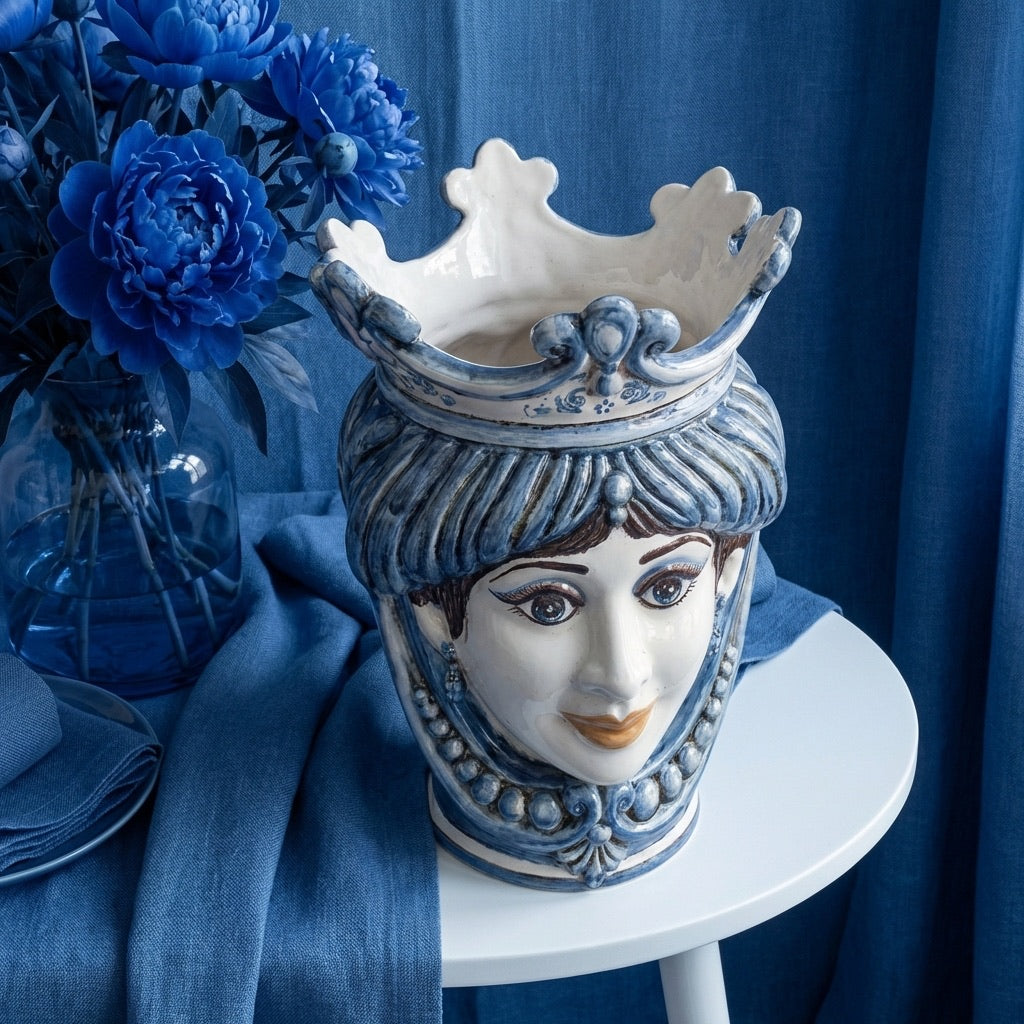 Testa di Moro con Perline h 25 cm — Donna, Mono Blu