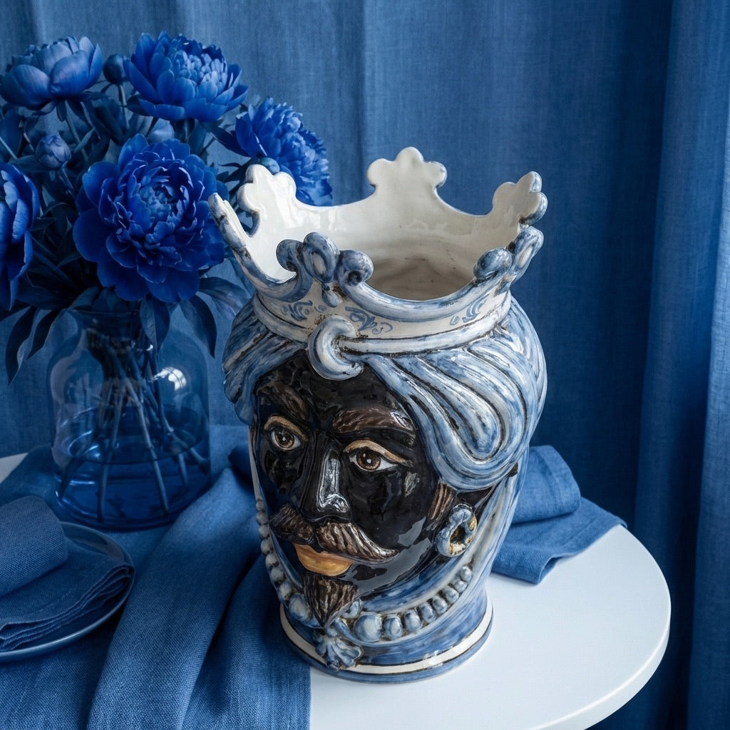 Testa di Moro con Perline h 25 cm — Maschio Moro, Mono Blu