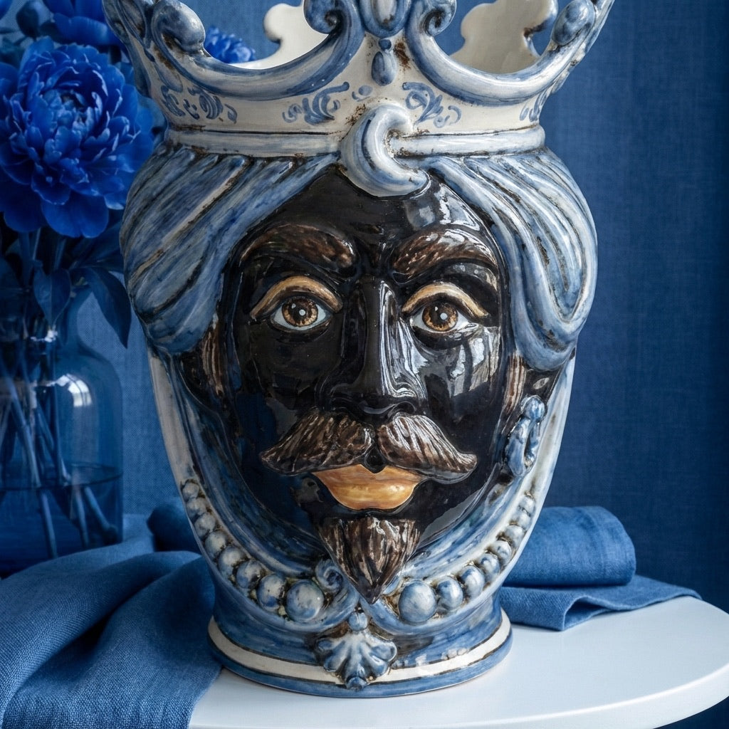 Moor's Head with Beads h 25 cm — Male Moor, Single Blue
