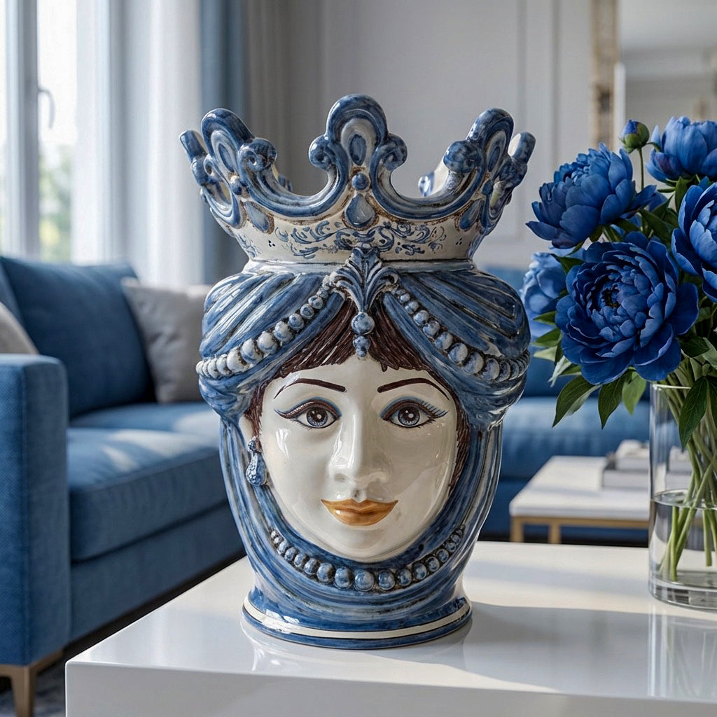 Testa di Moro con Perline h 40 cm — Donna, Mono Blu