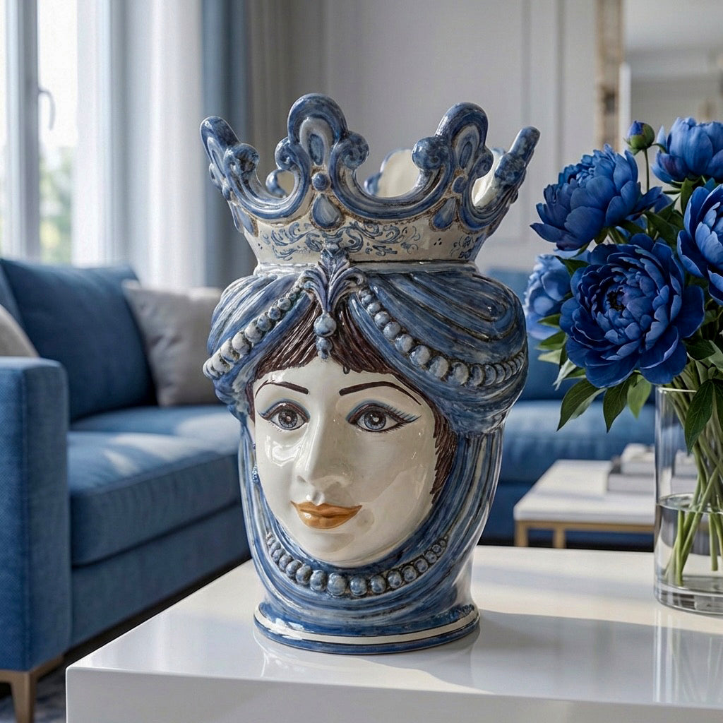 Testa di Moro con Perline h 40 cm — Donna, Mono Blu