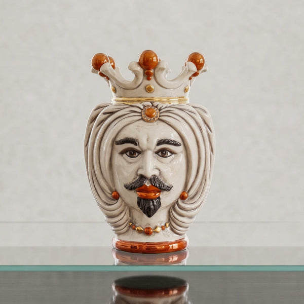 Testa di Moro with Turban h 25 cm / 9¾", White Male, Antique Mother of Pearl Gold and Lustre