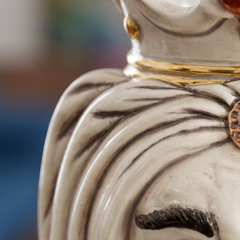 Testa di Moro con Turbante h 25 cm - Maschio Bianco, Madreperla Antichizzato Oro e Lustri