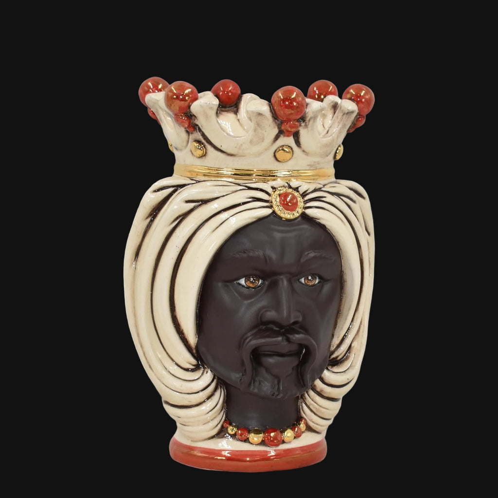Testa di Moro con Turbante, Maschio Moro Opaco, Madreperla Antichizzato Oro e Lustri. Ceramiche Sofia, Caltagirone