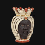 Testa di Moro con Turbante, Maschio Moro Opaco, Madreperla Antichizzato Oro e Lustri. Ceramiche Sofia, Caltagirone