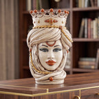 Handcrafted Teste di Moro ceramic vase with crown, turban, and gold accents, perfect for modern home decor.