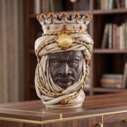 Handmade Teste di Moro ceramic sculpture with crown and turban, luxury home decor piece