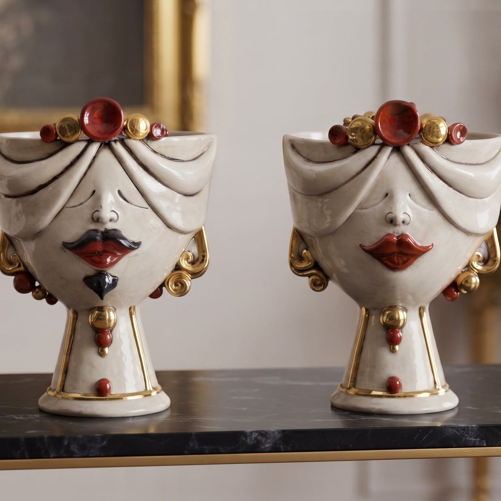 Zahira Head h 30 cm, Male - Antique Mother of Pearl Gold