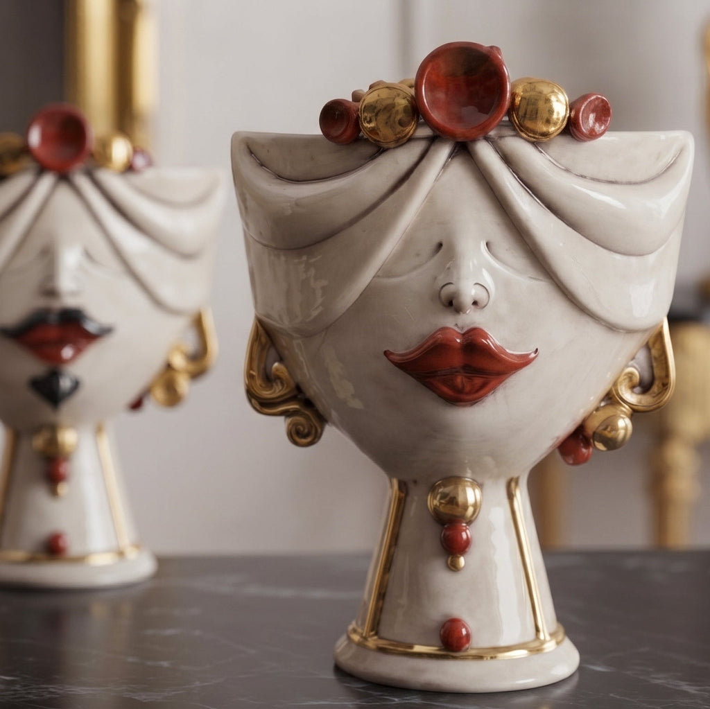 Zahira Head h 30 cm, Female - Antique Mother of Pearl Gold