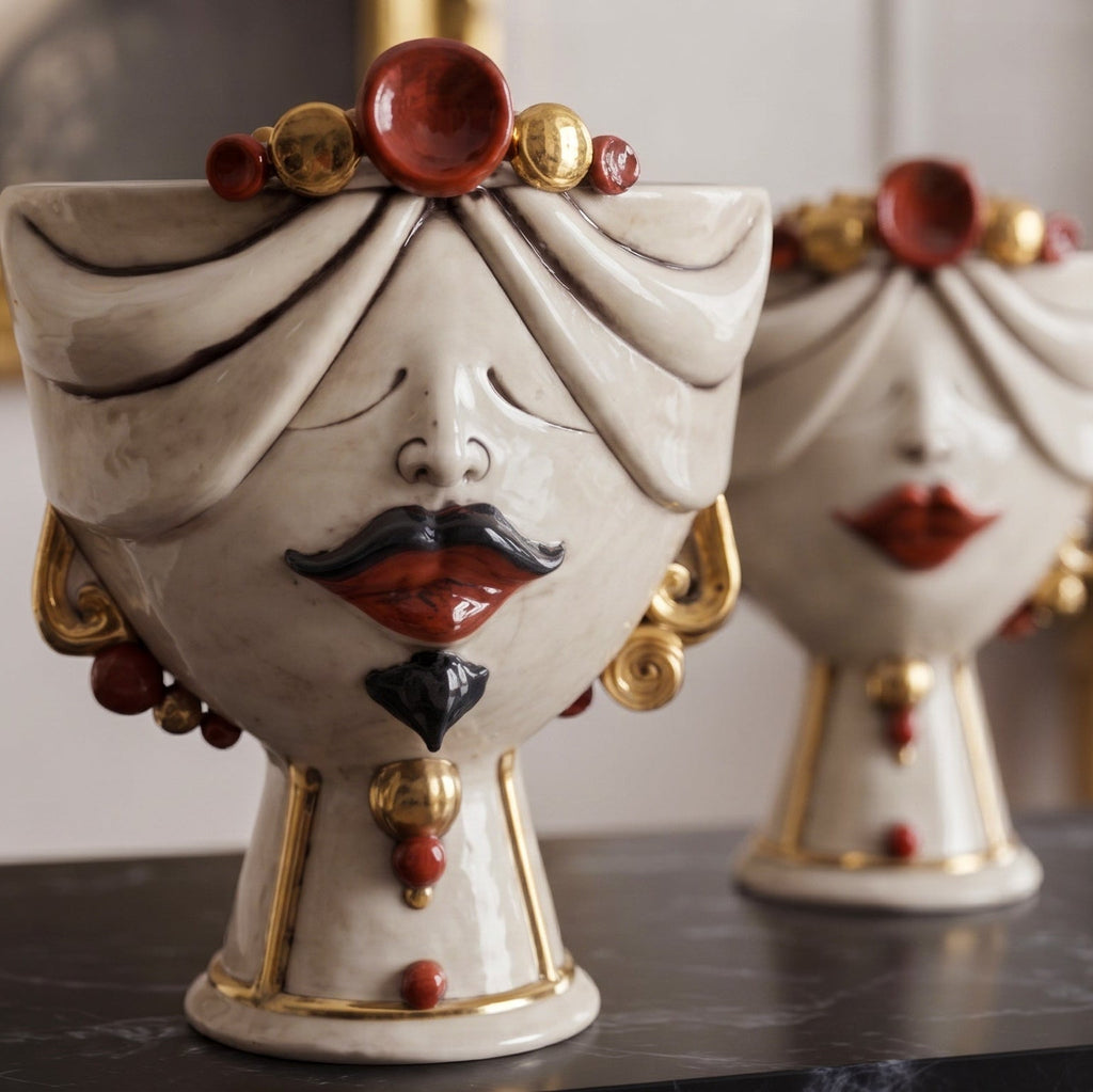 Zahira Head h 30 cm, Male - Antique Mother of Pearl Gold
