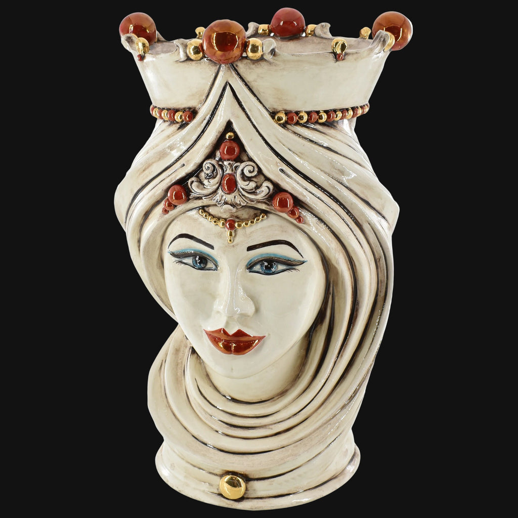 Testa di Moro con Turbante, Donna, Madreperla Antichizzato Oro e Lustri, oro zecchino. Ceramiche Sofia, Caltagirone