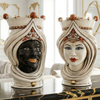 Handmade Teste di Moro ceramic vases, male and female faces with ornate turbans, luxury home decor