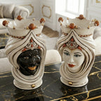 Handcrafted Teste di Moro ceramic vases with crowned Moorish faces, elegant home decor for luxury interiors