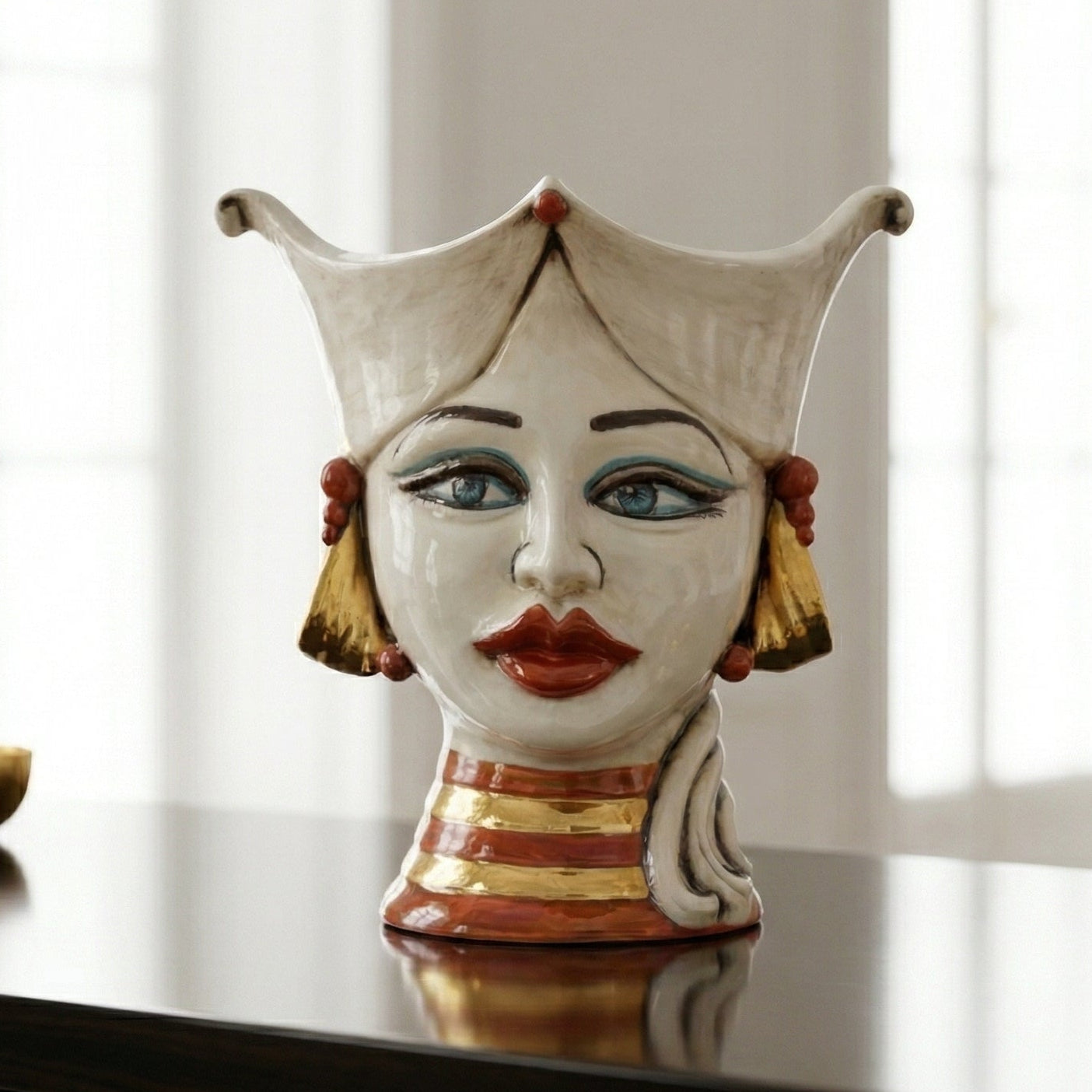 Moor's Head Aisha h 25 cm — Woman, Mother of Pearl | Caltagirone Ceramics