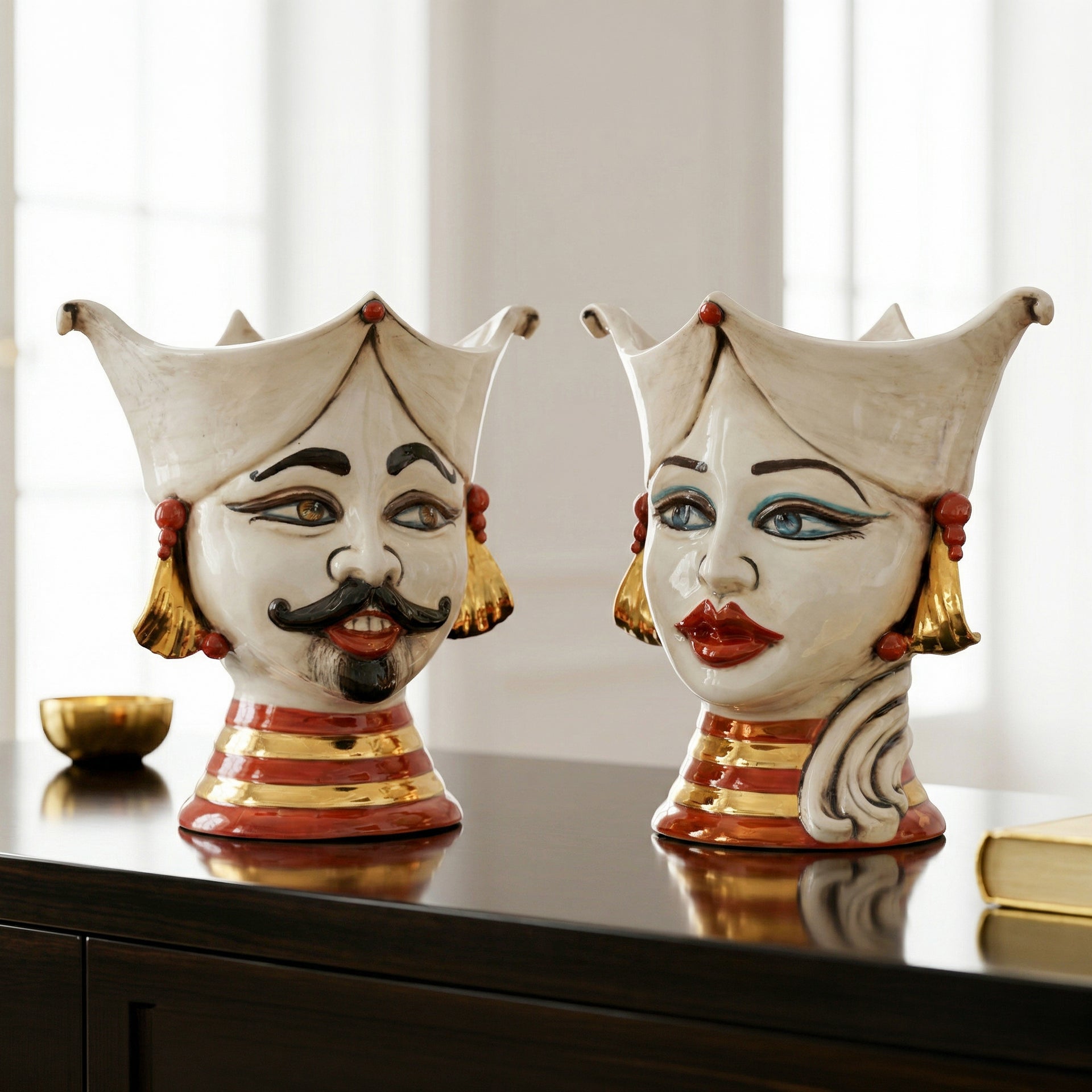 Testa di Moro Aisha, Madreperla Antichizzato Oro e Lustri. Ceramiche Sofia, Caltagirone