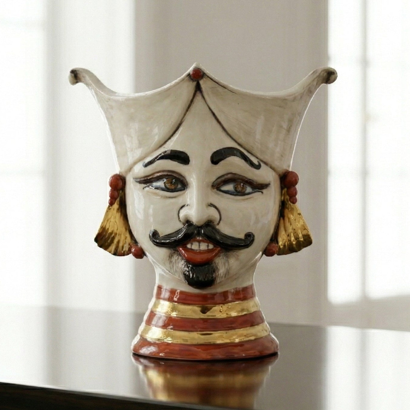 Moor's Head Aisha H 25 cm — Male, Antiqued Mother of Pearl | Caltagirone Ceramics