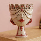 Zahira Head with Flowers h 30 cm - Female, Antique Mother of Pearl | Caltagirone Ceramics
