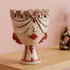 Zahira Head with Flowers h 30 cm - Female, Antique Mother of Pearl | Caltagirone Ceramics