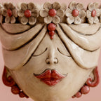 Zahira Head with Flowers h 30 cm - Female, Antique Mother of Pearl | Caltagirone Ceramics