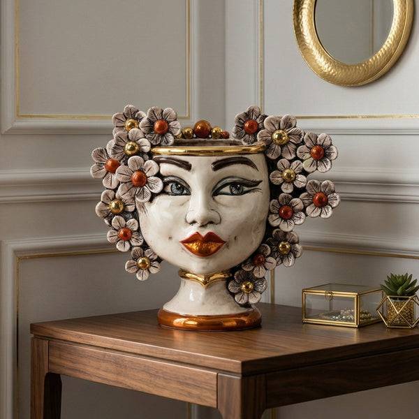Moor's Head with Flowers h 20 cm — Woman, Mother of Pearl