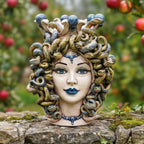 Testa Medusa h 38 cm - Madreperla Antichizzato, Perline Blu | Ceramica Caltagirone