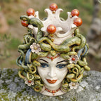 Testa Medusa con fiori h 38 cm - Madreperla Antichizzato Oro e Lustri | Ceramica Caltagirone