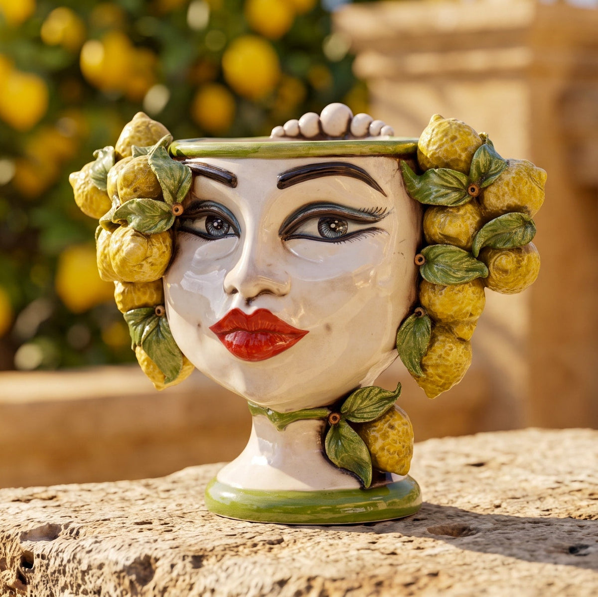 Testa di Moro con Limoni h 20 cm - Donna, Madreperla Colorato  | Ceramica Caltagirone
