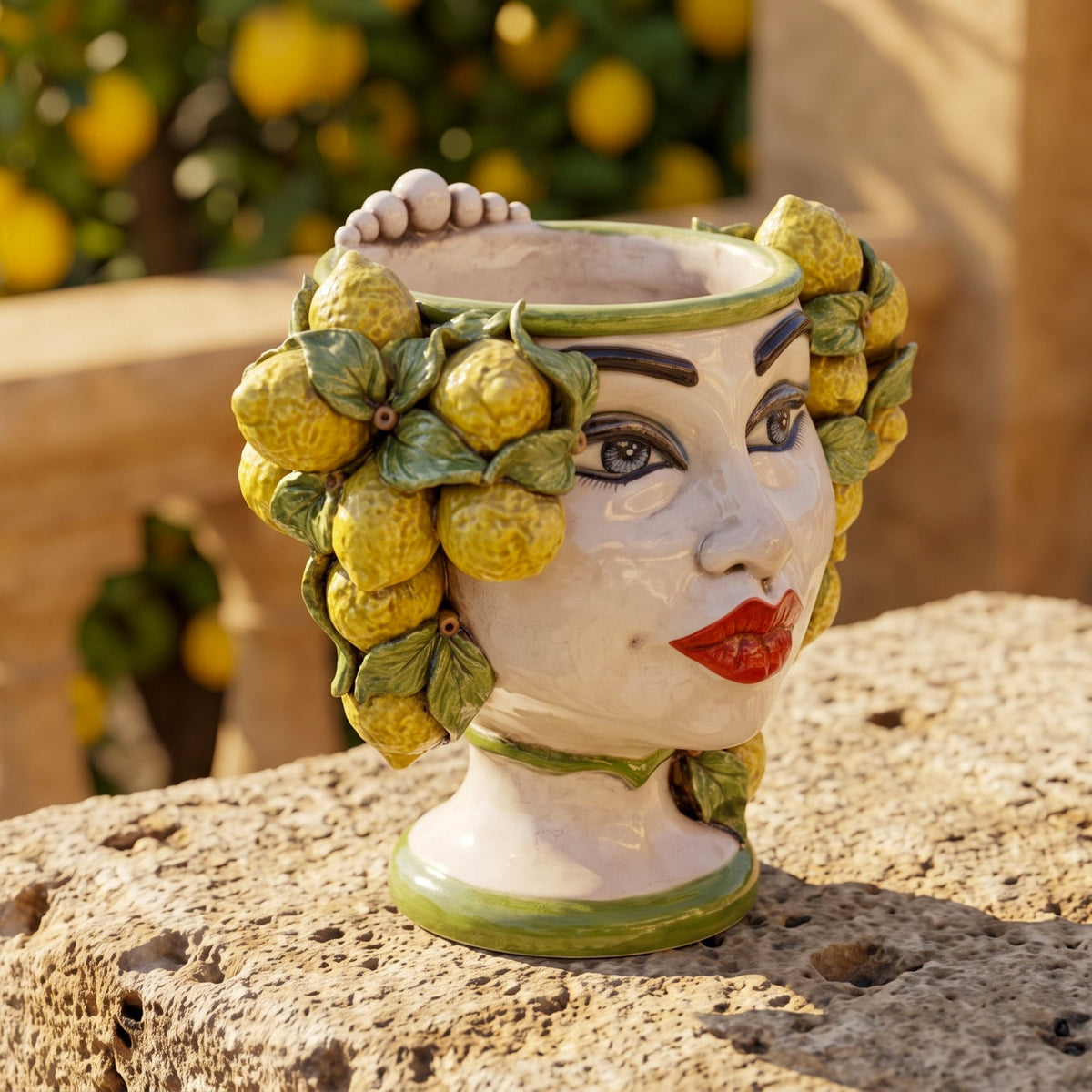 Testa di Moro con Limoni h 20 cm - Donna, Madreperla Colorato  | Ceramica Caltagirone