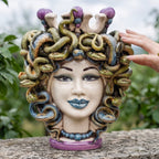 Medusa Head h 25 cm - with Wisteria Beads | Sicilian Ceramics