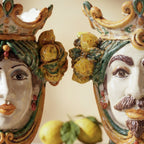 Handmade Teste di Moro ceramic faces with lemons, blending tradition and modern design for home decor