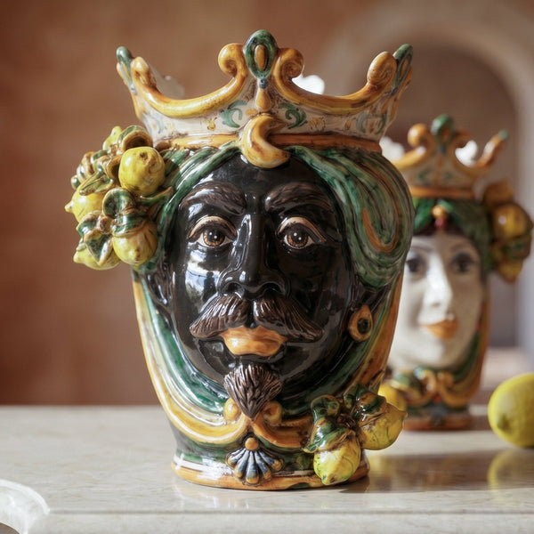 Moor's Head with Lemons h 25 cm — Male Moor, Green and Orange